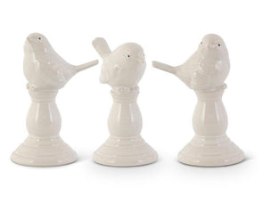 Cream Ceramic Birds On Pedestal- Sold Individually