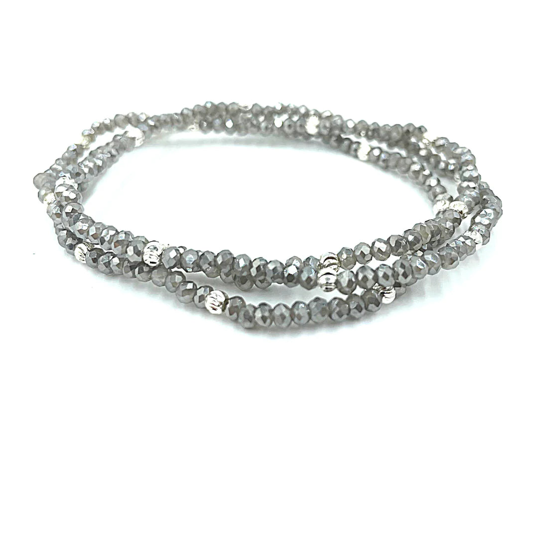 Erin Gray Gray Shimmer & Silver Beaded Bracelet- Set of 3