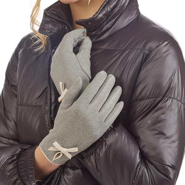 Micro Suede Gloves w/ Bow- Grey