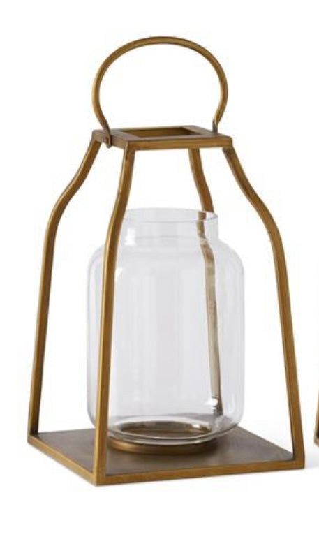 Gold Trapezoid Lanterns w/ Glass Hurricane- Sold Individually STORE PICKUP ONLY