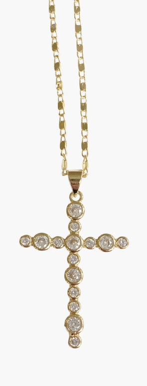 Bezel Cross Necklace- Gold