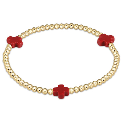 Signature Cross Gold Pattern 3mm Bead Bracelet- Red