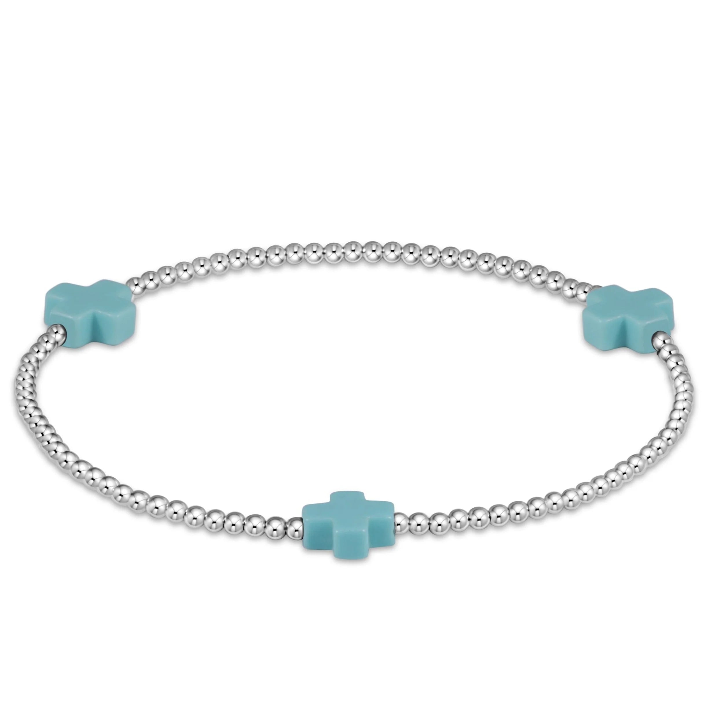 Sterling Silver Signature Cross 3mm Bead Bracelet- Turquoise