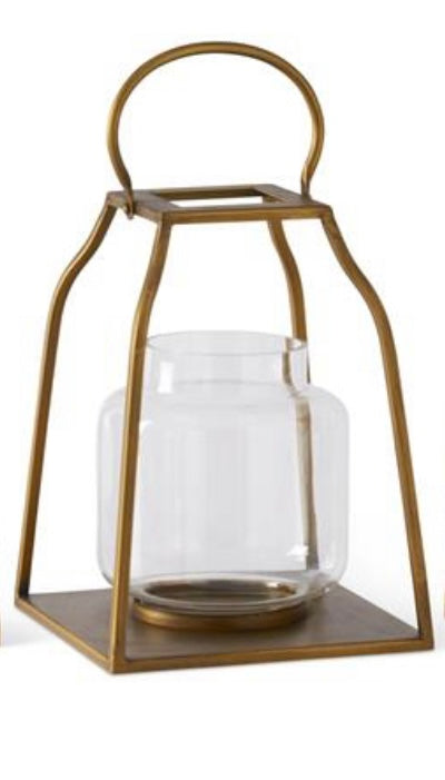 Gold Trapezoid Lanterns w/ Glass Hurricane- Sold Individually STORE PICKUP ONLY