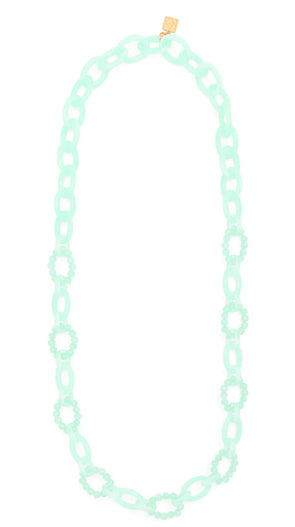 Glass Bead & Resin Link Necklace- Mint
