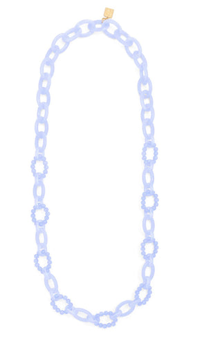 Glass Bead & Resin Link Necklace- Light Blue