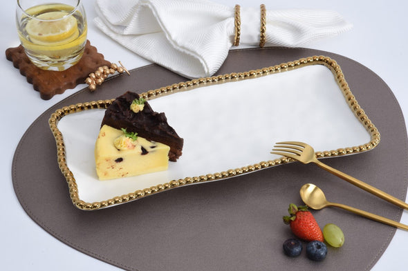 Pampa Bay Rectangular Tray- Gold & White