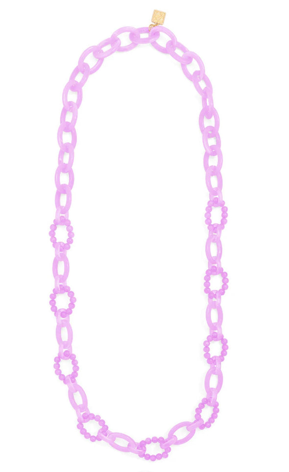 Glass Bead & Resin Link Necklace- Lavender