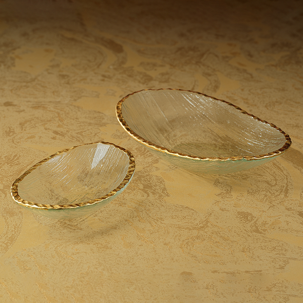 Clear Textured Bowl w/ Jagged Gold Rim- Small