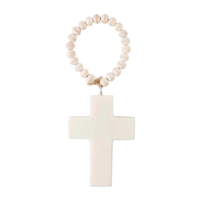 Marble Cross Ornament With Wooden Beads