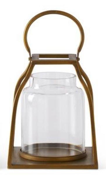 Gold Trapezoid Lanterns w/ Glass Hurricane- Sold Individually STORE PICKUP ONLY