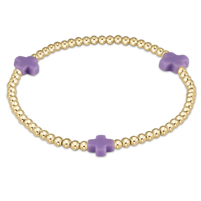 Signature Cross Pattern 3mm Bead Bracelet- Purple