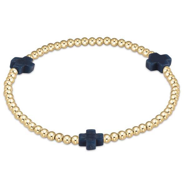 Signature Cross Gold Pattern 3mm Bead Bracelet-Navy
