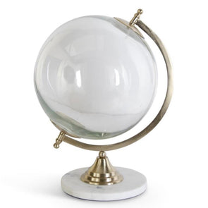 Clear Glass Globe on Marble Platform- 14.25”