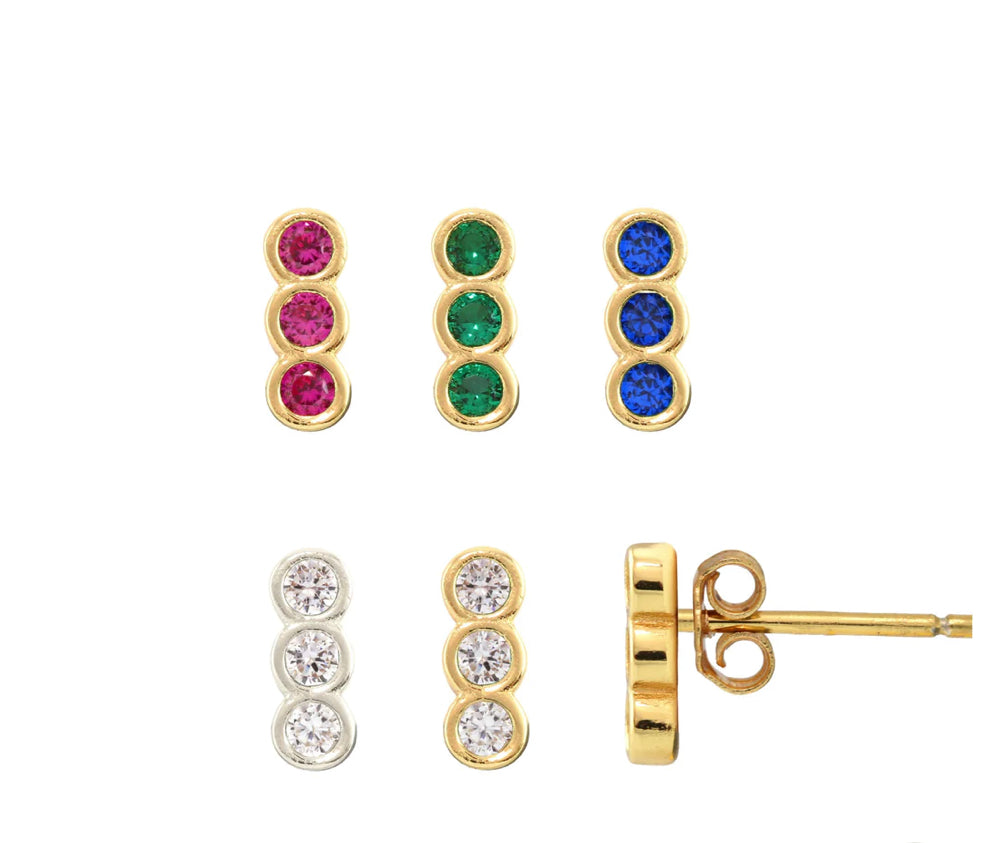 Triple Bezel Crystal Stud Earrings- Silver/Crystal