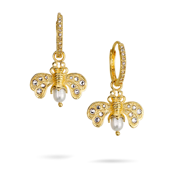 Crystal Honeypearl Bee Earrings- Gold